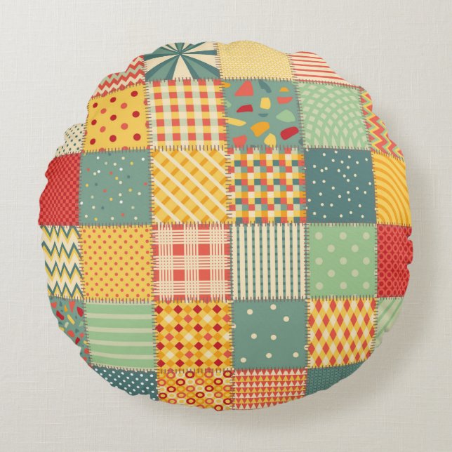 Colourful seamless patchwork pattern with abstract round cushion (Front)