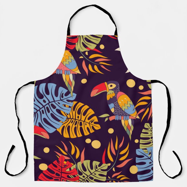 Colourful seamless pattern, exotic birds and plant apron (Front)