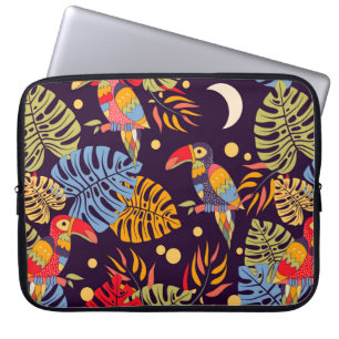 Colourful seamless pattern, exotic birds and plant laptop sleeve