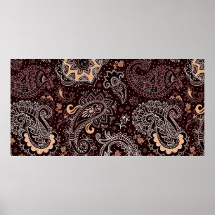 Colourful seamless pattern in paisley style. Vinta Poster