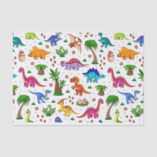 Colourful Seamless Pattern Jurassic Dinosaur Tissue Paper (Front)