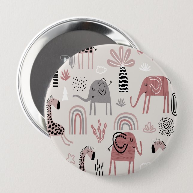 Colourful seamless pattern with cute elephants and 10 cm round badge (Front & Back)