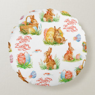 Colourful seamless pattern with spring easter conc round cushion