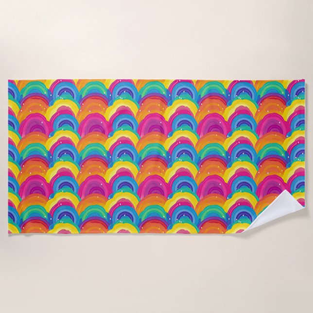 Colourful Seamless Rainbow and Wave Pattern Beach Towel (Front)
