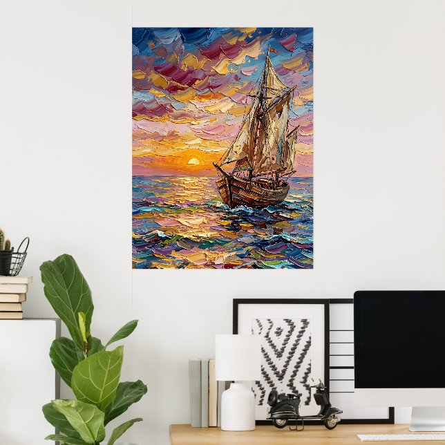 Colourful Seascape with Sailing Ship Poster (Home Office)