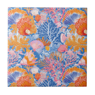 Colourful Seashell Coral Turquoise Purple Ocean Ceramic Tile