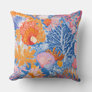 Colourful Seashell Coral Turquoise Purple Ocean Cushion