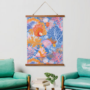 Colourful Seashell Coral Turquoise Purple Ocean Hanging Tapestry