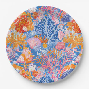 Colourful Seashell Coral Turquoise Purple Ocean Paper Plate