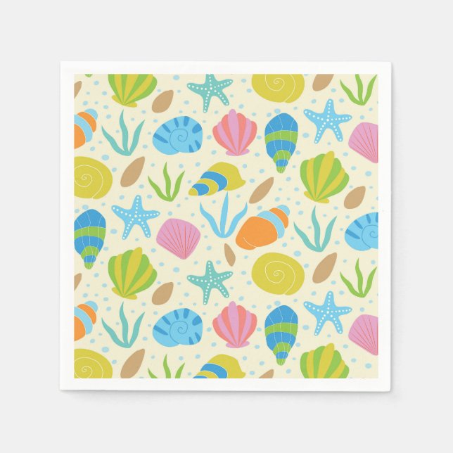 Colourful Seashells and Starfish Coastal Pattern  Napkin (Front)