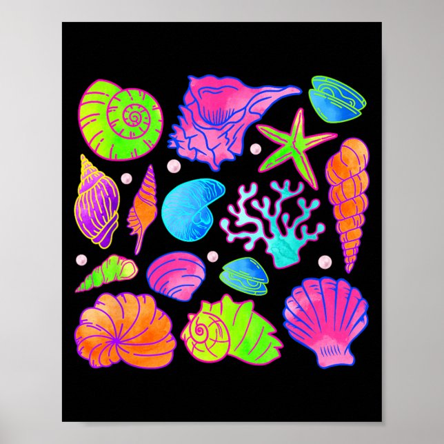 Colourful Seashells And Starfish Design Fun Poster (Front)