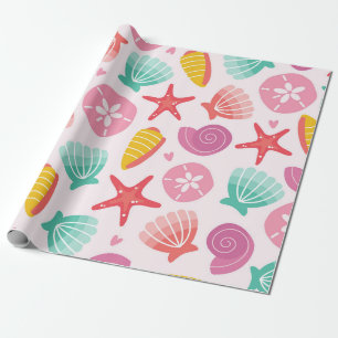 Colourful Seashells and Starfish Pattern Wrapping Paper
