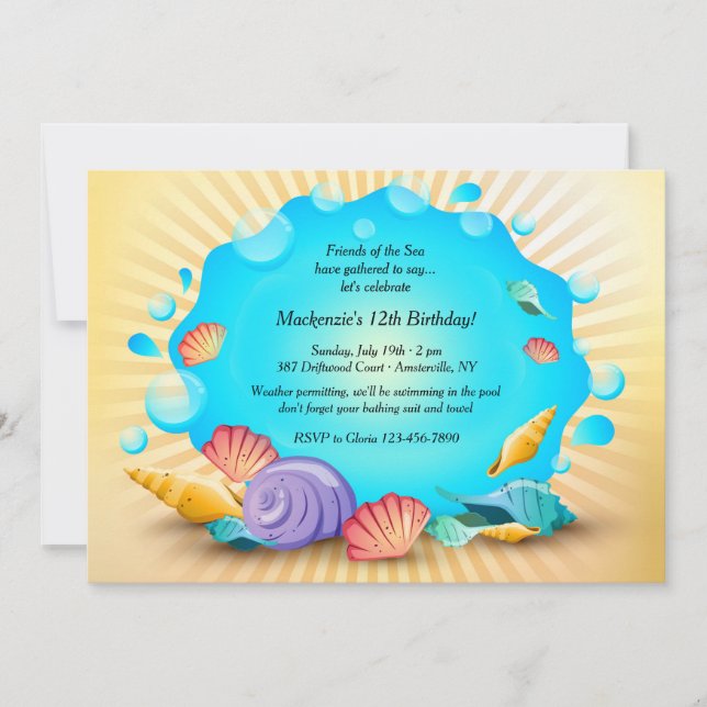 Colourful Seashells Invitation (Front)