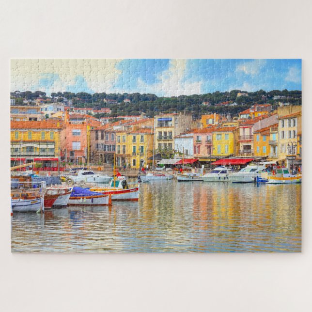 Colourful Seaside Buildings Boats Marseille France Jigsaw Puzzle (Horizontal)