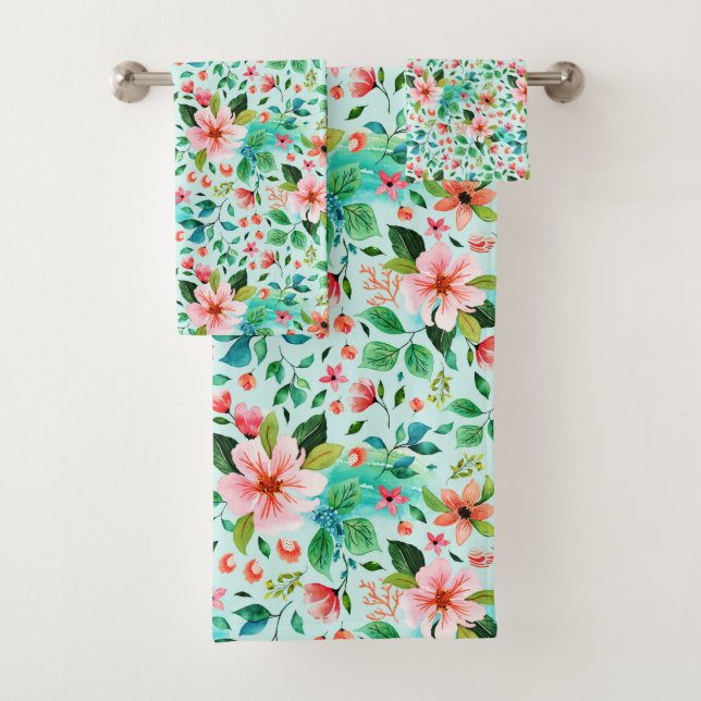 Colourful seaside flowers pattern bath towel set (Insitu)
