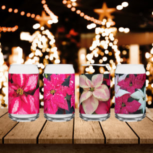 Colourful Seasonal Holiday Poinsettias Can Glass