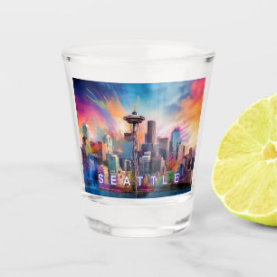 Colourful Seattle Skyline Abstract Art Shot Glass