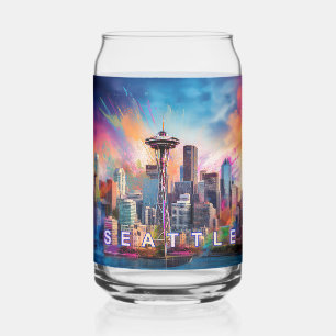Colourful Seattle Skyline Can Glass