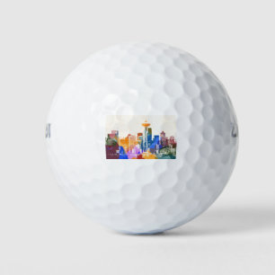 Colourful Seattle Skyline Golf Balls