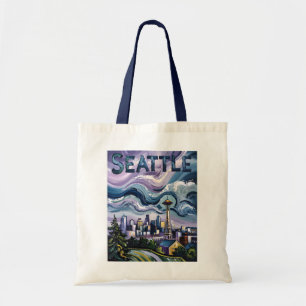 Colourful Seattle Skyline Van Gogh Cityscape Trave Tote Bag