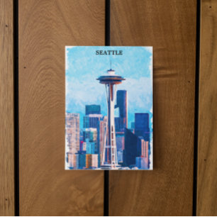 Colourful Seattle Washington Cityscape Postcard