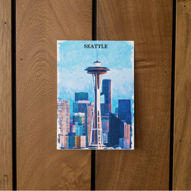 Colourful Seattle Washington Cityscape Postcard (Seattle USA postcard)