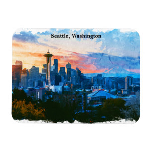 Colourful Seattle Washington Skyline Magnet