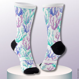 Colourful Seaweed, Text on White Socks