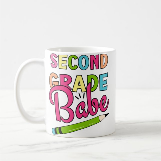 Colourful Second Grade Babe Back To School Coffee Mug (Left)