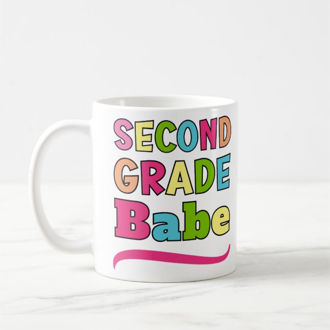 Colourful Second Grade Babe Back To School Coffee Mug (Left)