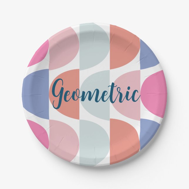 Colourful Semi Circle Abstract Geometric Pattern  Paper Plate (Front)