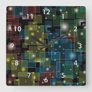 Colourful Semi-Transparent Squares with Stars Square Wall Clock