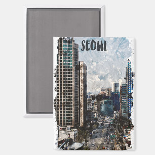 Colourful Seoul South Korea Cityscape Travel Magnet