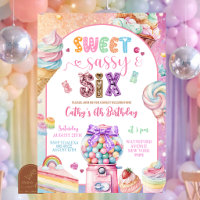 Colourful Sequin Pastel Candies 6th Birthday Invit