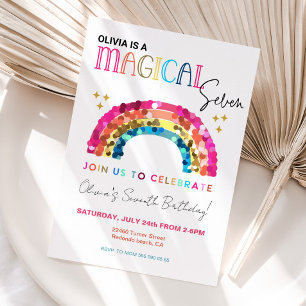 Colourful Sequin Rainbow 7th magical birthday Invitation