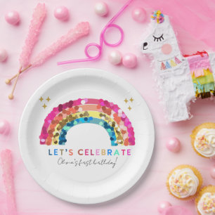Colourful Sequin Rainbow birthday any age Paper Plate