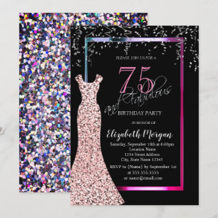Colourful Sequins Rose Gold Dress 75th Birthday Invitation