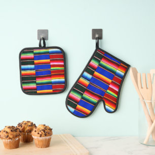 Colourful serape stripes kitchen towel oven mitt & pot holder set