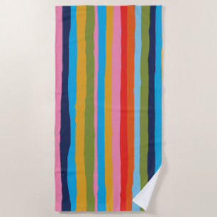 Colourful Serrate Stripes Painted Boho Pattern Beach Towel