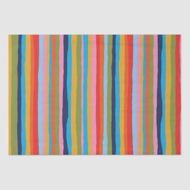 Colourful Serrate Stripes Painted Boho Pattern Tissue Paper (Front)