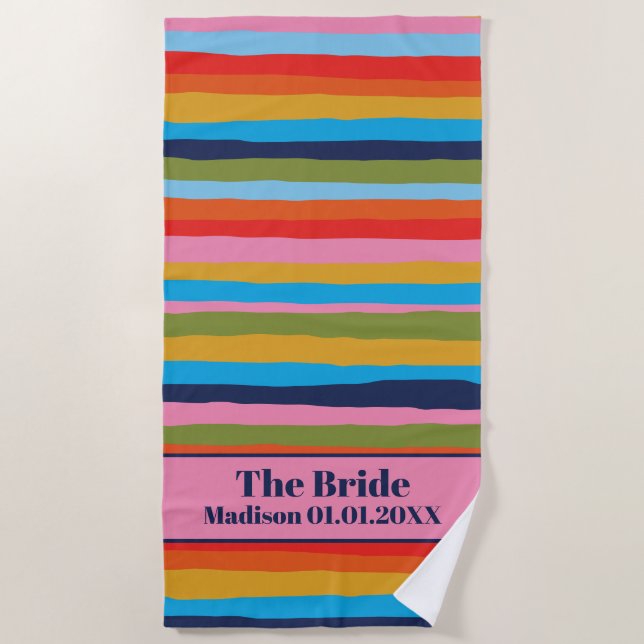 Colourful Serrate Stripes Pattern for the Bride Beach Towel (Front)
