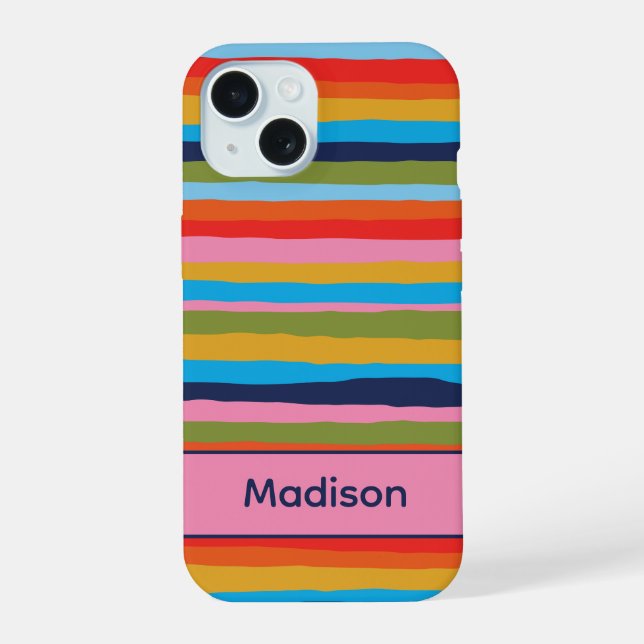 Colourful Serrate Stripes Pattern Personalised  iPhone 15 Case (Back)