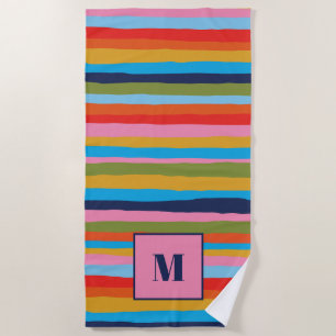Colourful Serrate Stripes Pattern with Initial Beach Towel