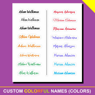 (Colourful Set of 16) Elegant Script Name Stickers