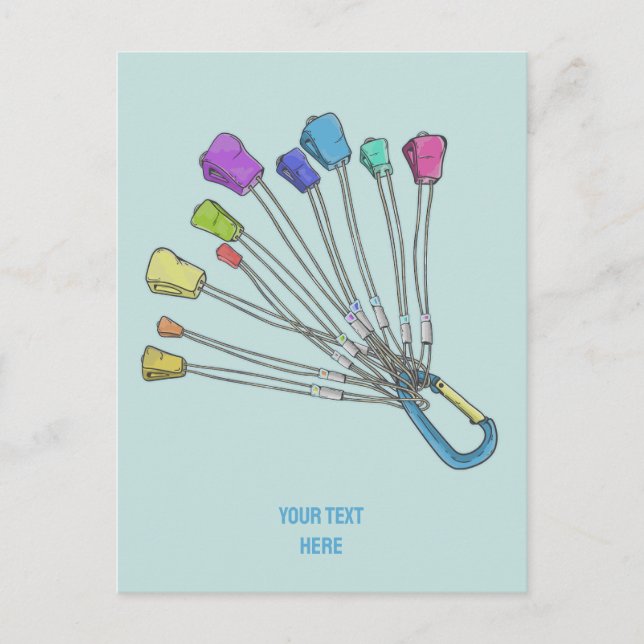 Colourful set of rock climbing nuts postcard (Front)