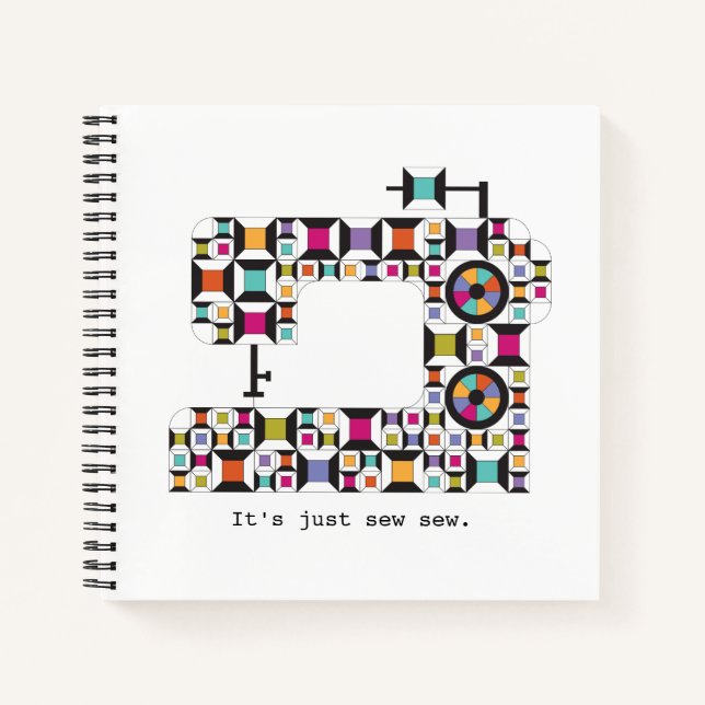Colourful Sewing Machine Quilt Pattern Notebook (Front)