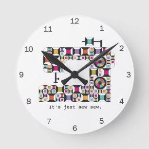 Colourful Sewing Machine Quilt Pattern Round Clock