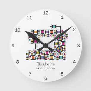 Colourful Sewing Machine Quilt Pattern Round Clock