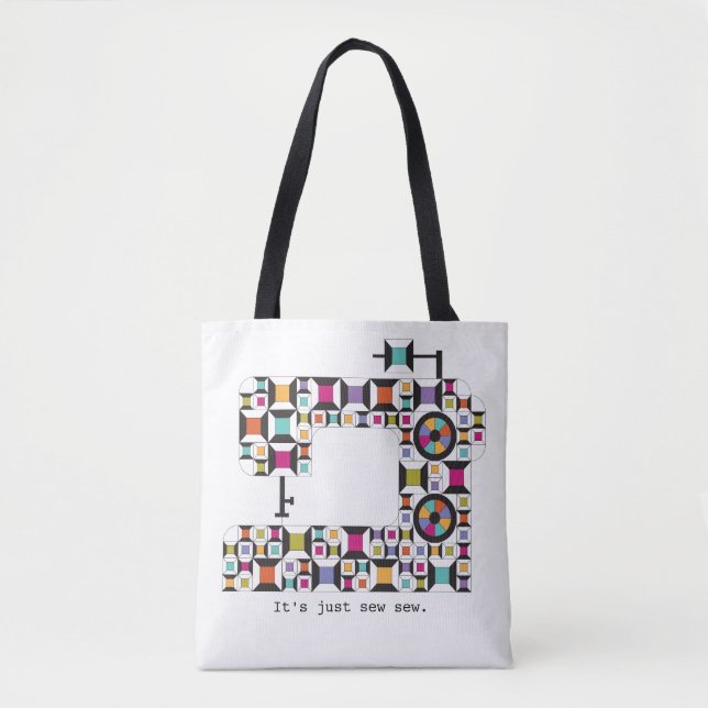 Colourful Sewing Machine Quilt Pattern Tote Bag (Front)