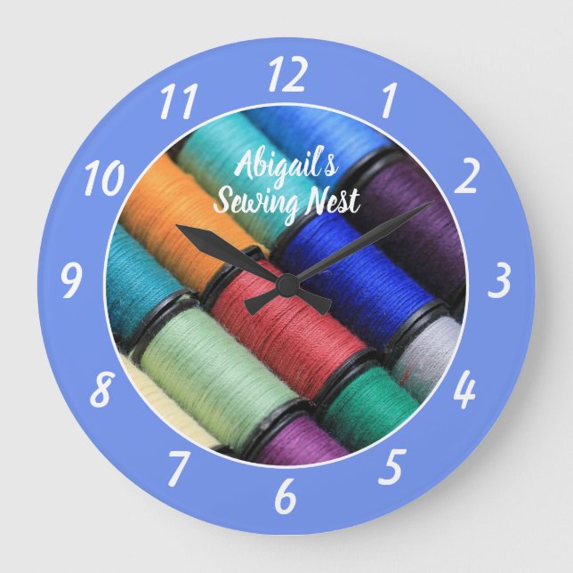 Colourful Sewing Room Personalised Round Clock (Front)